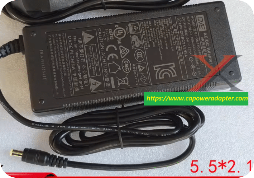*Brand NEW*Three-prong GVE Crown Yuda 24V 5.25A power adapter GM130-2400525-F /GM130-2400525-D charg