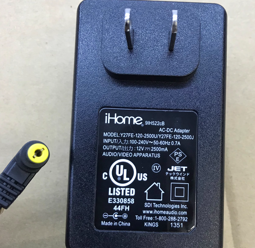 *Brand NEW*iHome 12V2.5A（12V3A）AC Adapter Y27FE-120-2500U/Y27FE-120-2500J Power Supply - Click Image to Close