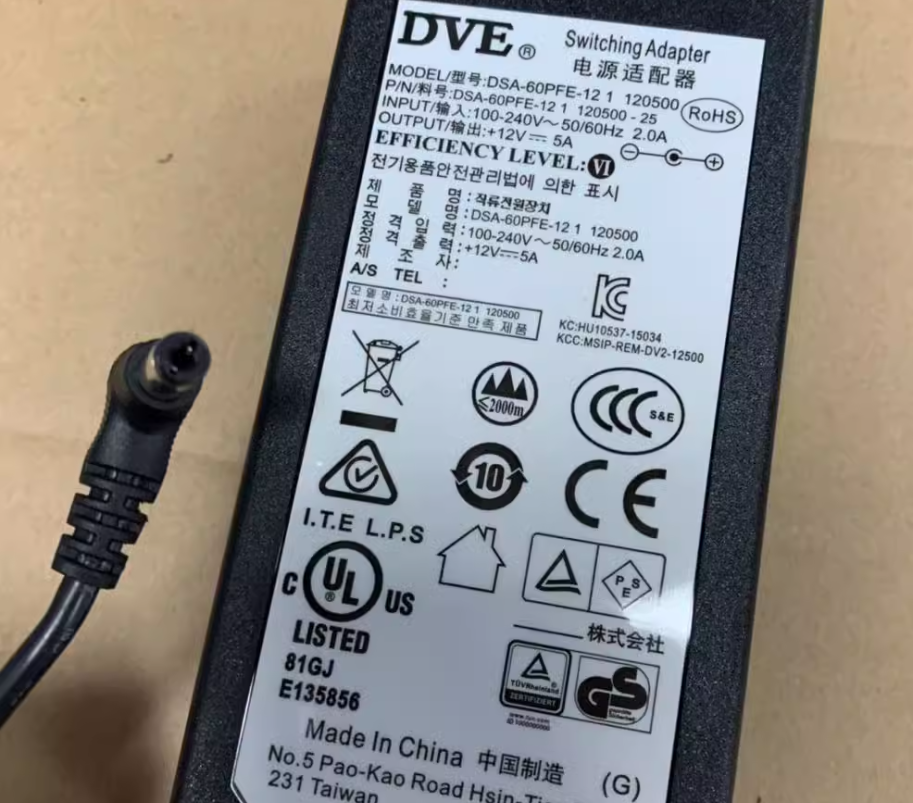 *Brand NEW*DVE 12V5A（6A）AC Adapter DSA-60PFE-12 Power Supply