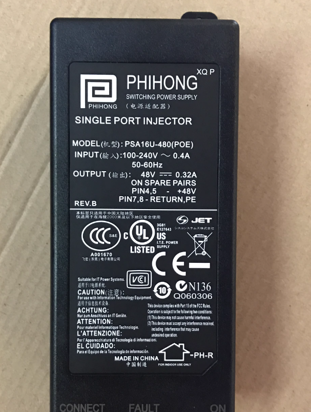 *Brand NEW*PHIHONG PHOHING PSA16U-480(POE) 48V0.32A AC Adapter AIR-PWRINJ5 POE Power Supply