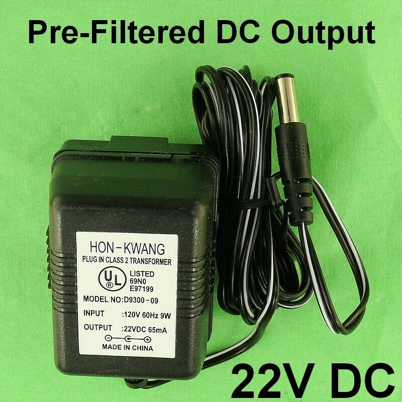 Wall Adapter Power Supply 22V DC 65ma Filtered 2.1mm/5.5mm 115 Volt AC In 22 VDC Connectors: Wall - Click Image to Close