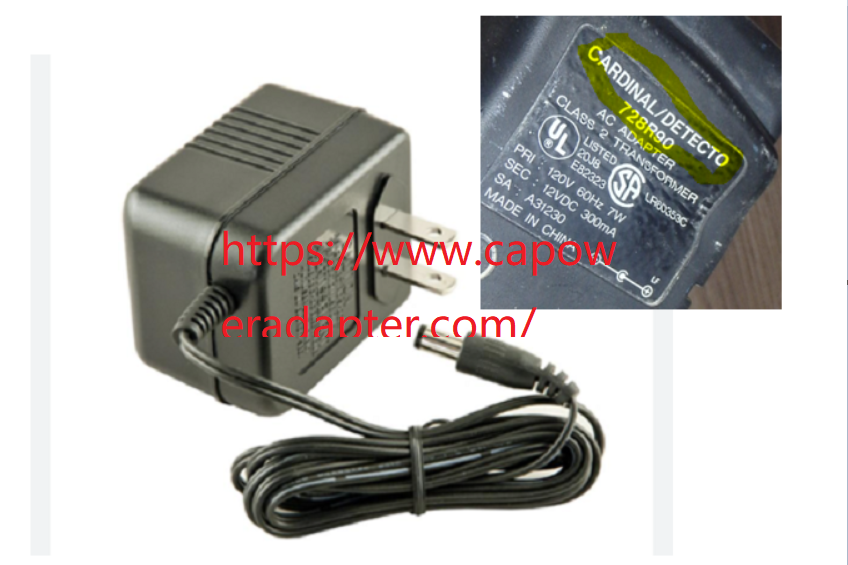 New CARDINAL DETECTO 728R90 A31230 12V DC 300mA 5.5 X 2.1mm AC ADAPTER CLASS 2 TRANSFORMER 750 7