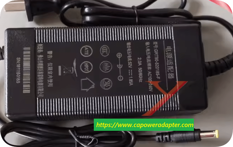 *Brand NEW*52V 1.85A power adapter for GRT90-520185-F charging cable PoE switch 96W transformer